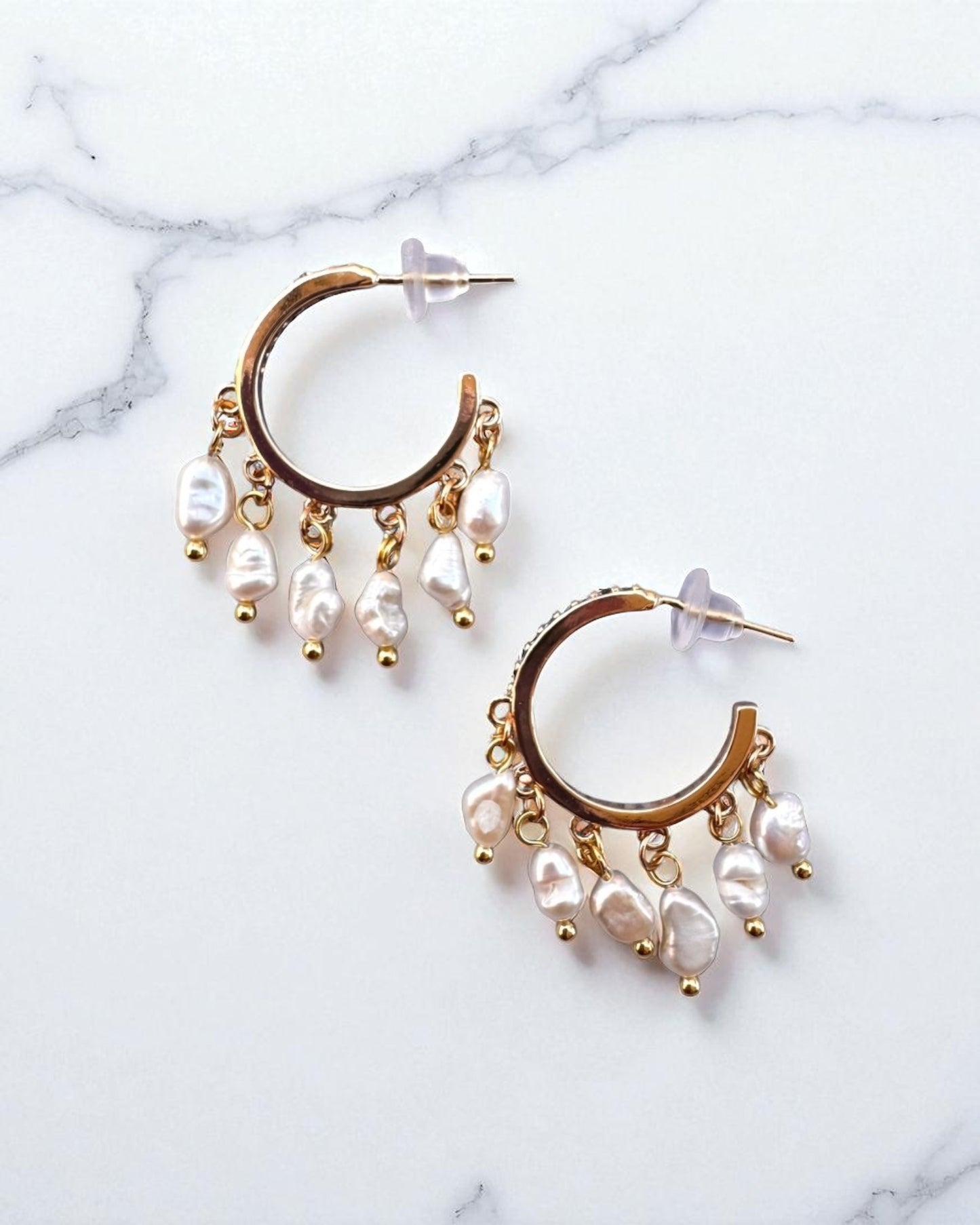 Half-Hoop Mini Pearl Earrings