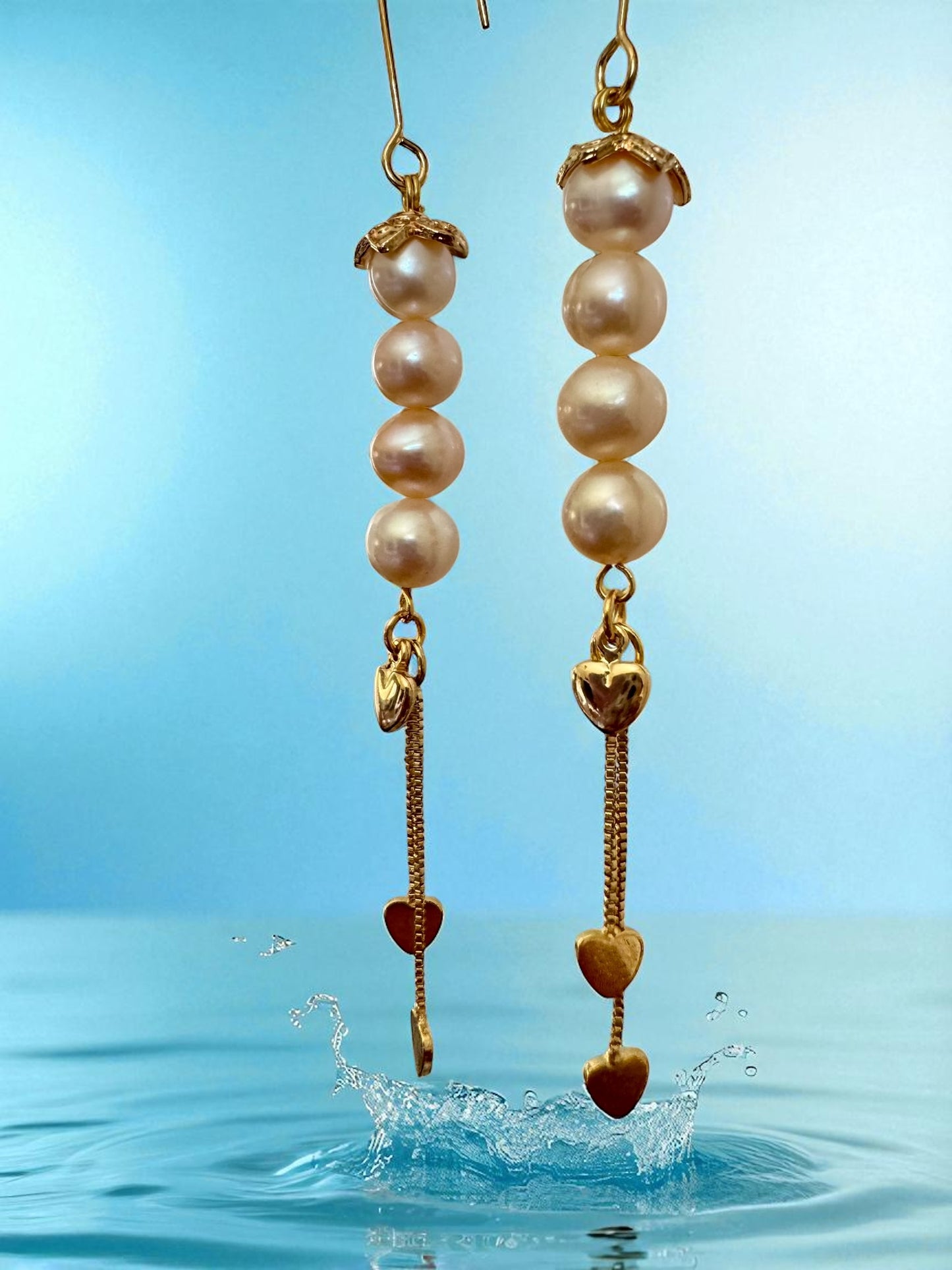 Pink Pearl Heart Dangles