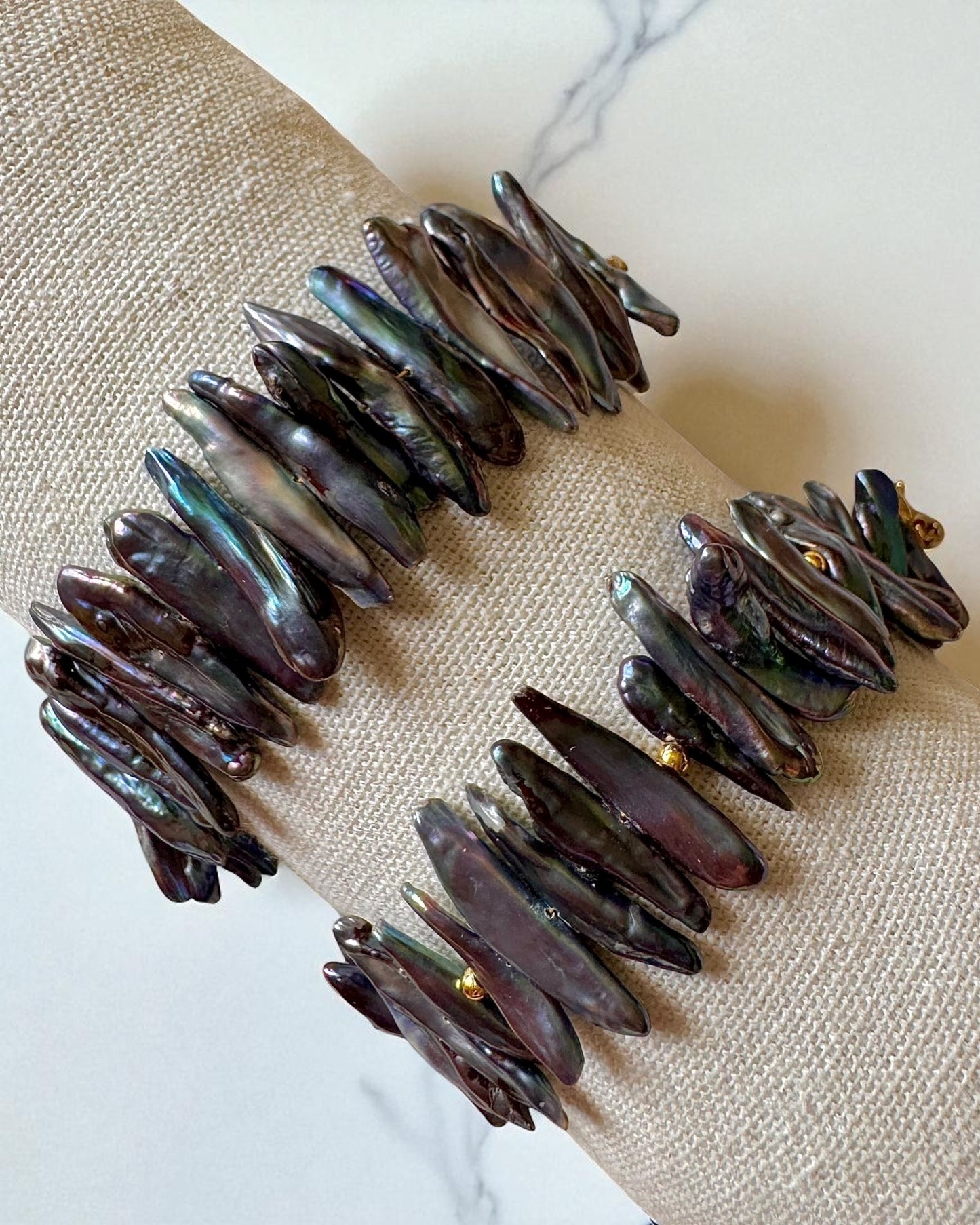 Black Tahitian Stick Shaped Pearl Bracelet