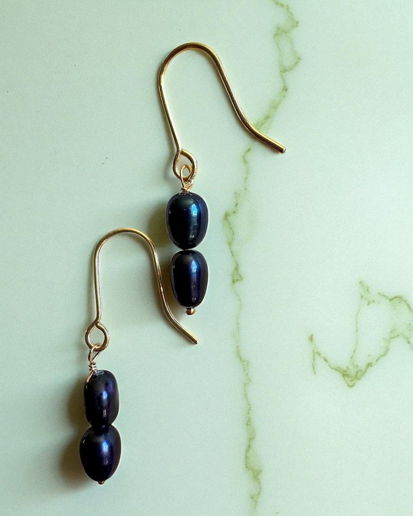 Black Tahitian Hook Earrings / 14K GF