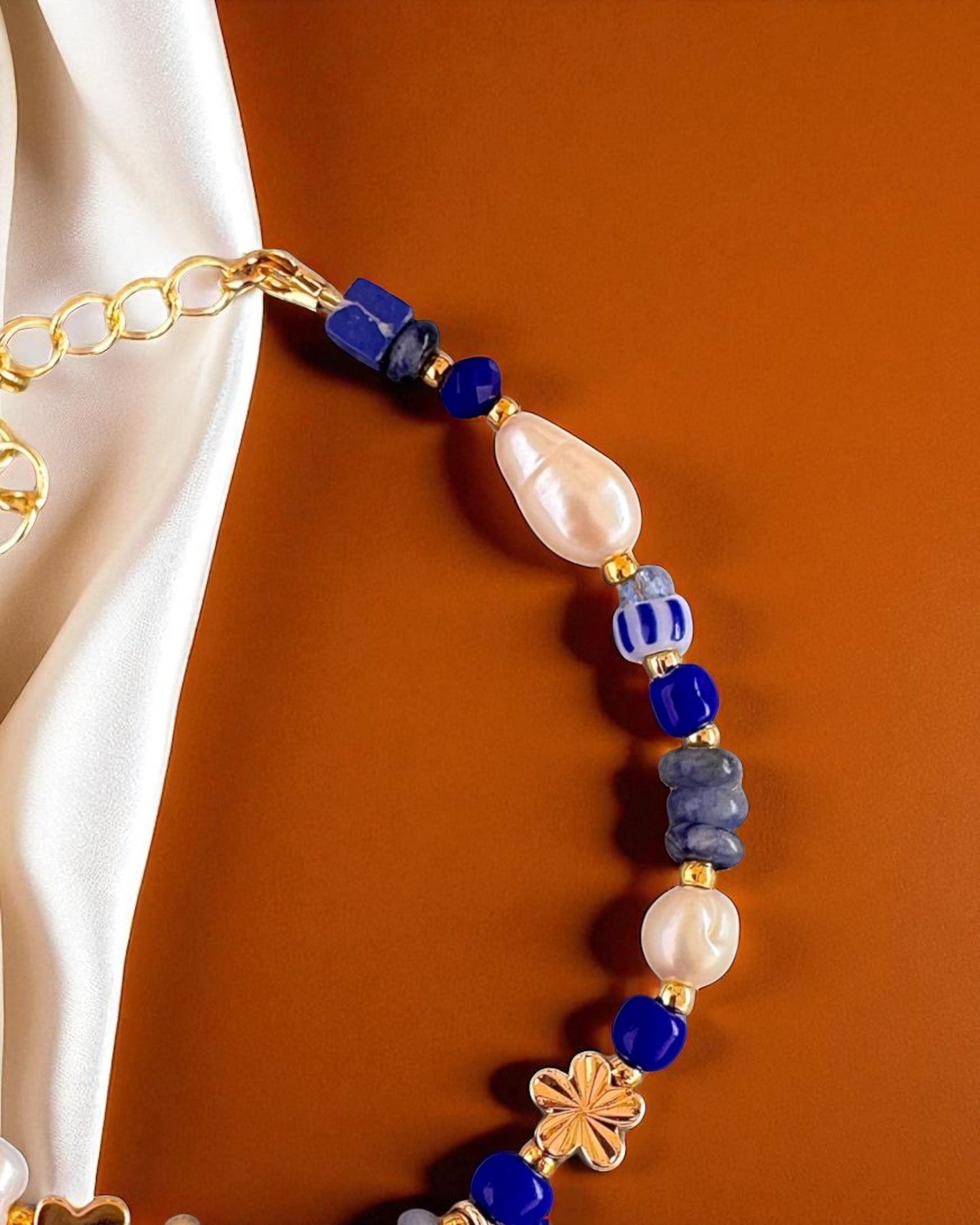 Sodalite Pearls Charm Bracelet