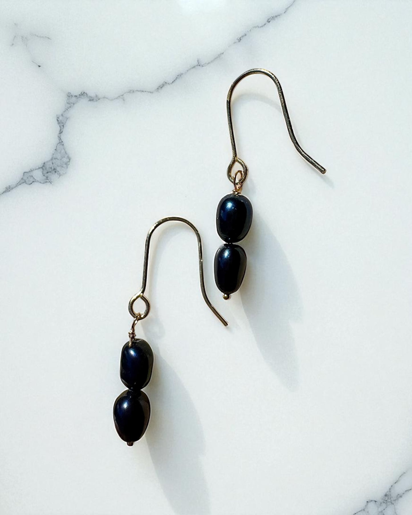 Black Tahitian Hook Earrings / 14K GF