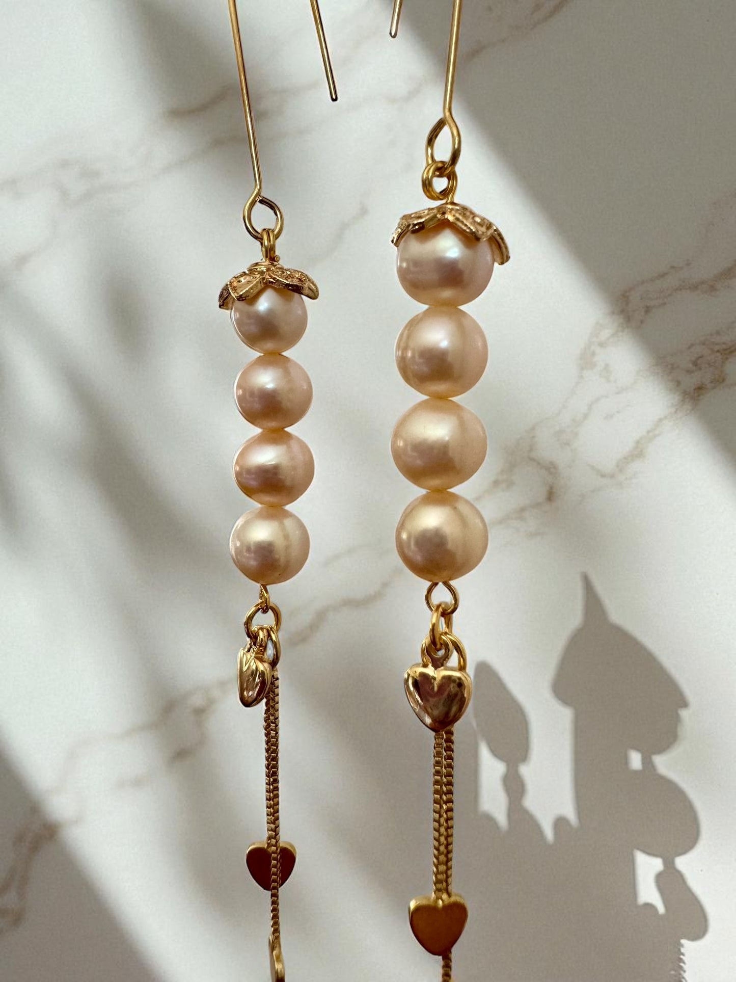 Pink Pearl Heart Dangles