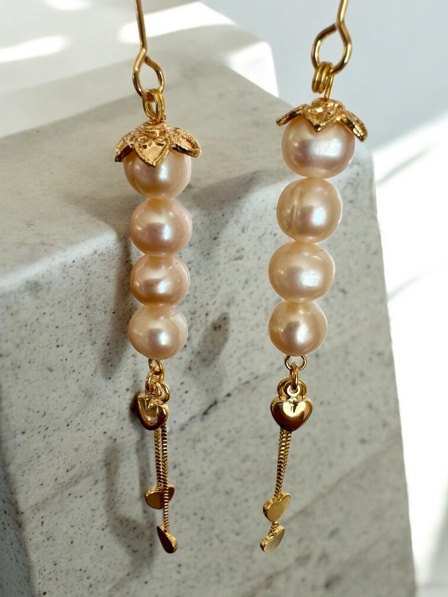 Pink Pearl Heart Dangles