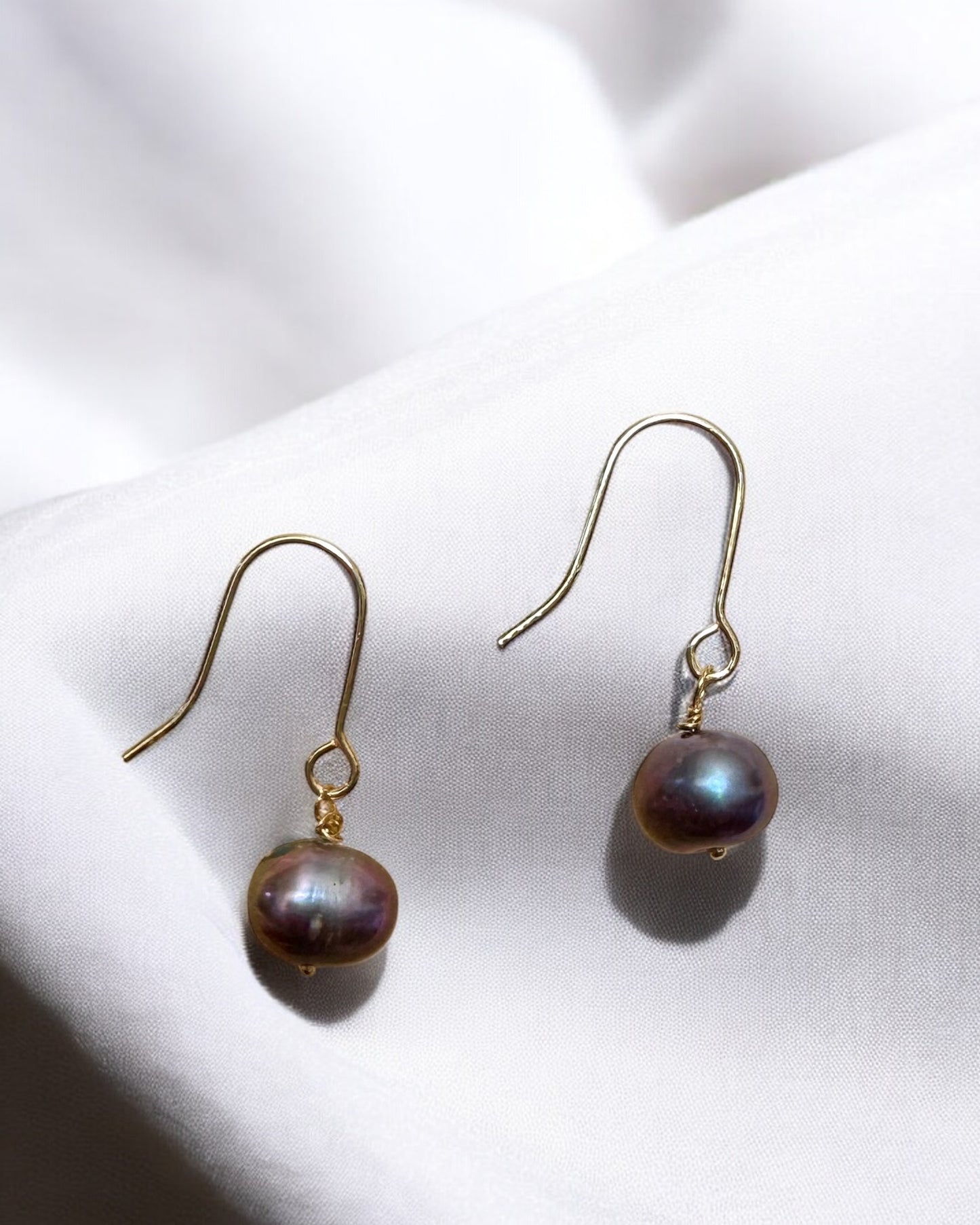 Black Tahitian Hook Earrings / 14K GF