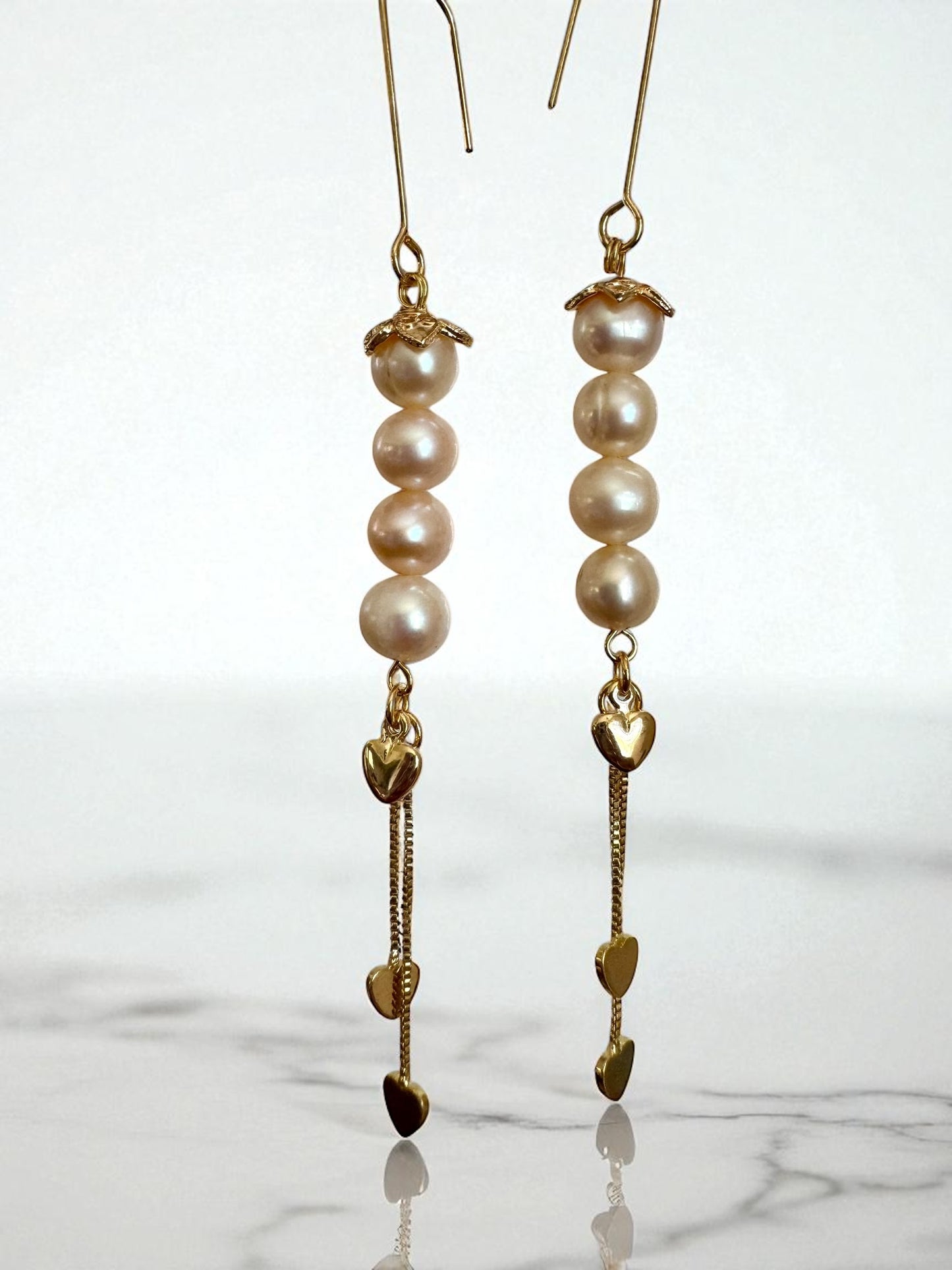 Pink Pearl Heart Dangles