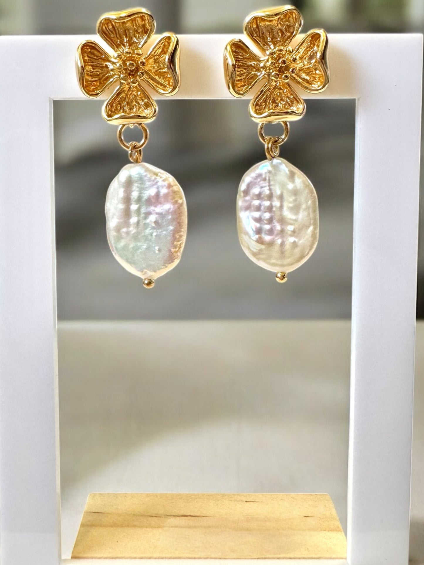 Hibiscus Pearl Drop Earrings