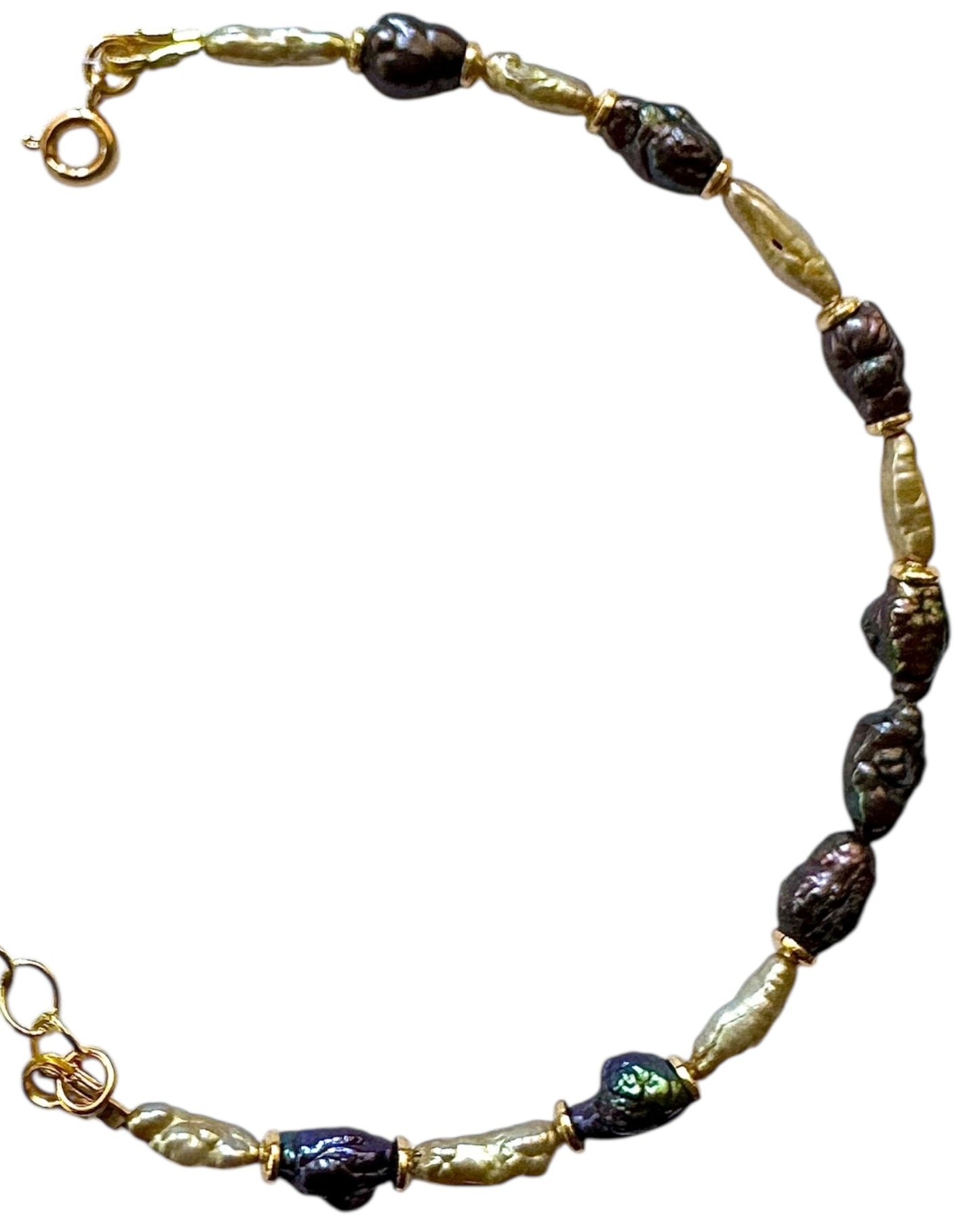 Black Tahitian And Golden Japanese Vintage Pearls Bracelet