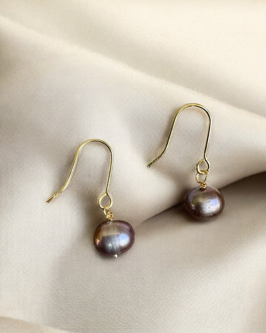 Black Tahitian Hook Earrings / 14K GF