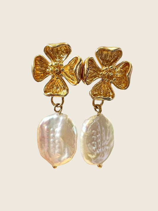 Hibiscus Pearl Drop Earrings