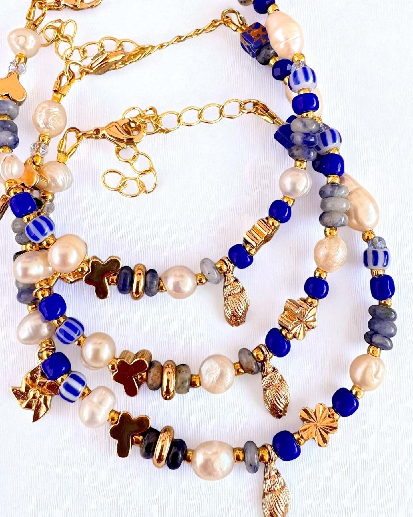 Sodalite Pearls Charm Bracelet