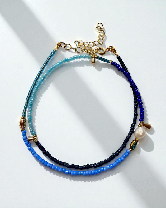 Deep Blue Choker With Mini Rocailles Glass Beads
