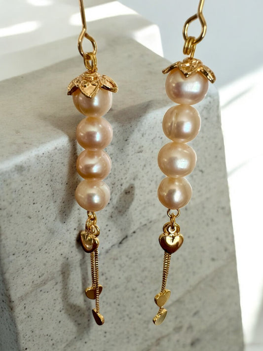 Pink Pearl Heart Dangles