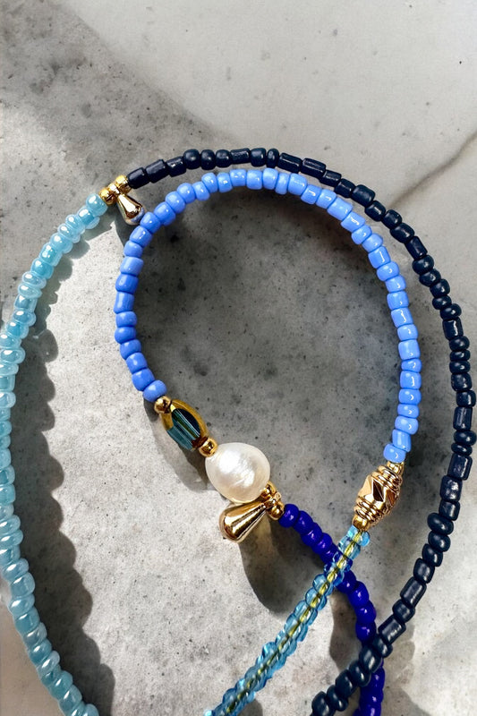 Deep Blue Choker With Mini Rocailles Glass Beads