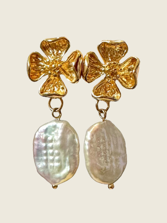 Hibiscus Pearl Drop Earrings