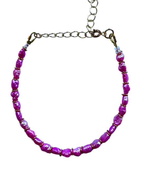 Neon Pink Japanese Vintage Mini Pearls Bracelet