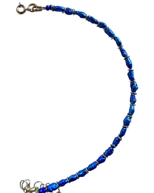 Neon Blue Japanese Vintage Mini Pearls Bracelet