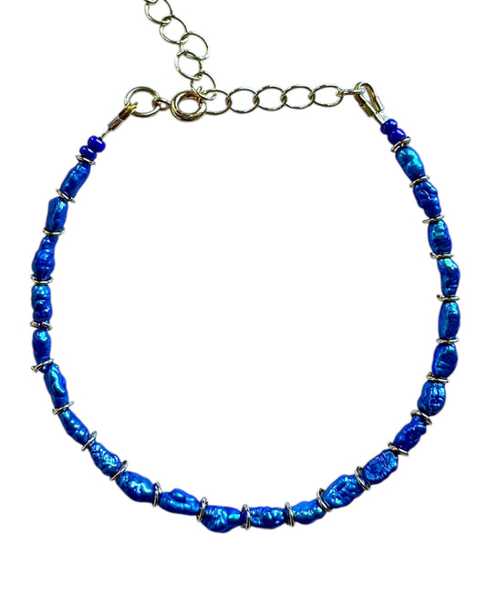 Neon Blue Japanese Vintage Mini Pearls Bracelet