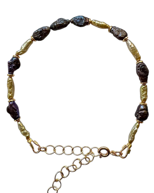 Black Tahitian And Golden Japanese Vintage Pearls Bracelet